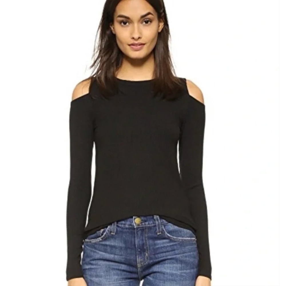 NWT‎ LNA Clothing Ashley Jane Slim Stretch Cold Shoulder Top Black Large